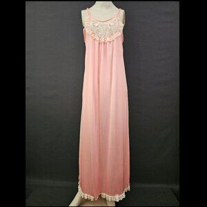 70s/80s Mistra Pink Floral Lace Nightgown